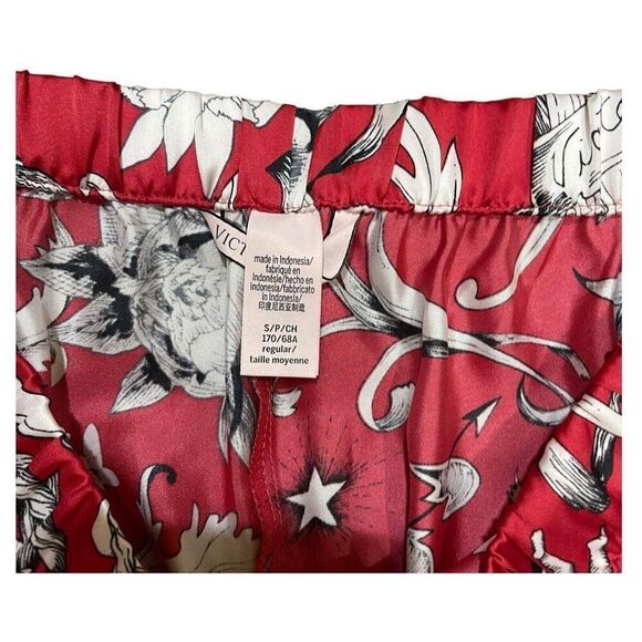 Victoria's Secret Red Black Cherry Satin Asian Wrap Top And Pants Pajama Set S - Picture 10 of 11